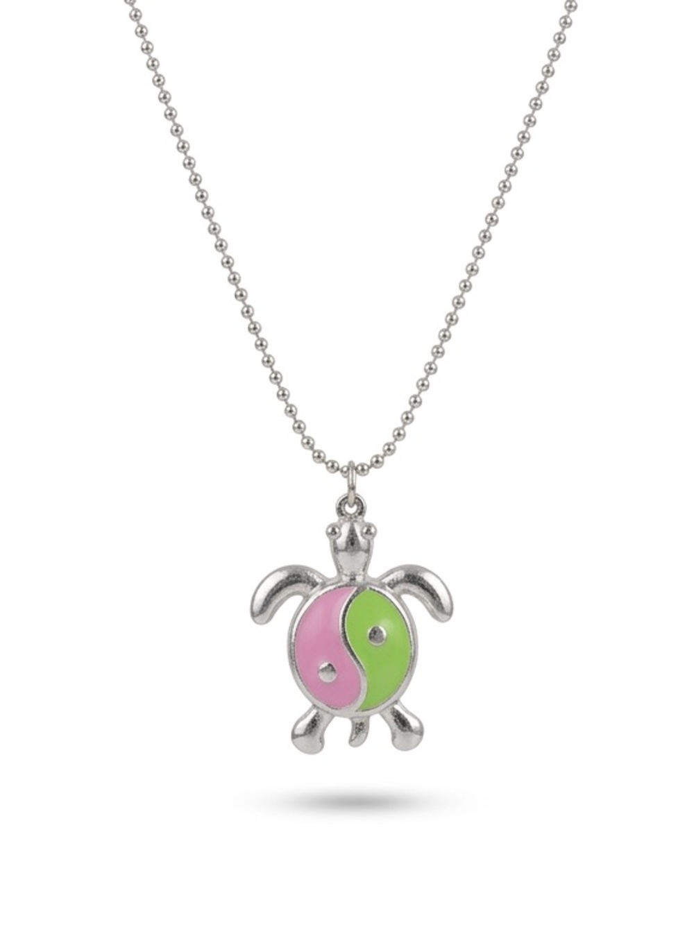 Turtle Pendant Necklace with Pink & Green Enamel